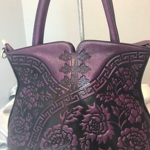 Purple Pijushi Foral Design Satchel/Tote